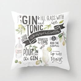 Gin Tonic Recipe In Watercolor Throw Pillow
