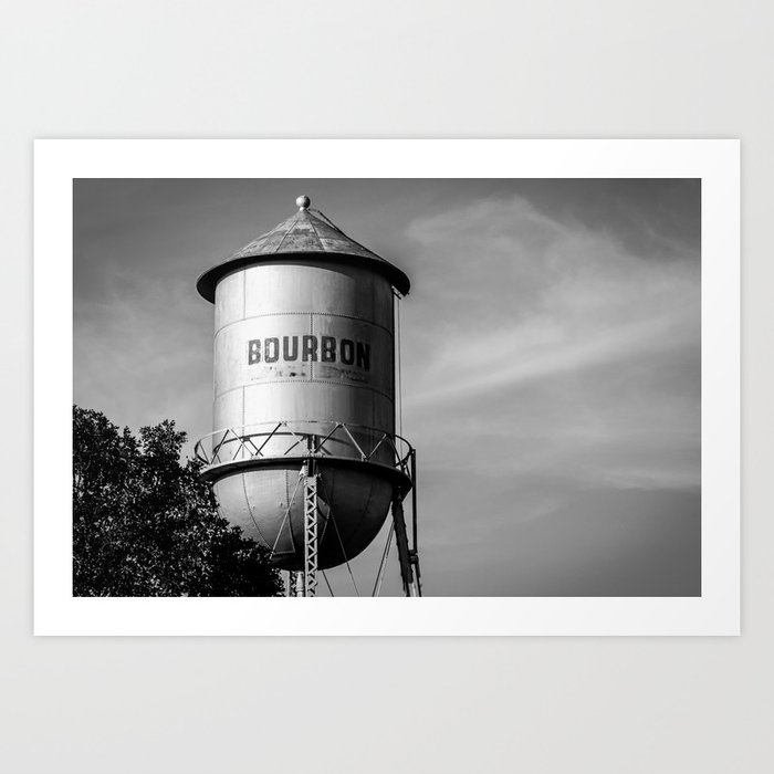 Bourbon Water Tank in Monochrome Missouri Route 66 Art Print by