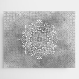 Gray Mandala with watercolor background Jigsaw Puzzle