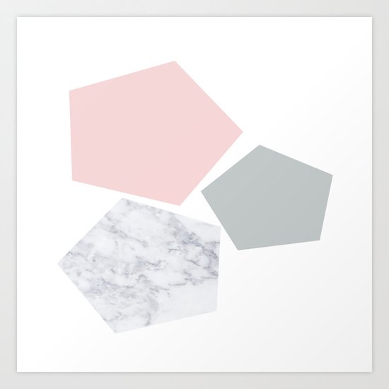 Blush, gray & marble geo Art Print