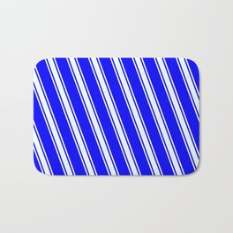 [ Thumbnail: Blue & Mint Cream Colored Striped/Lined Pattern Bath Mat ]