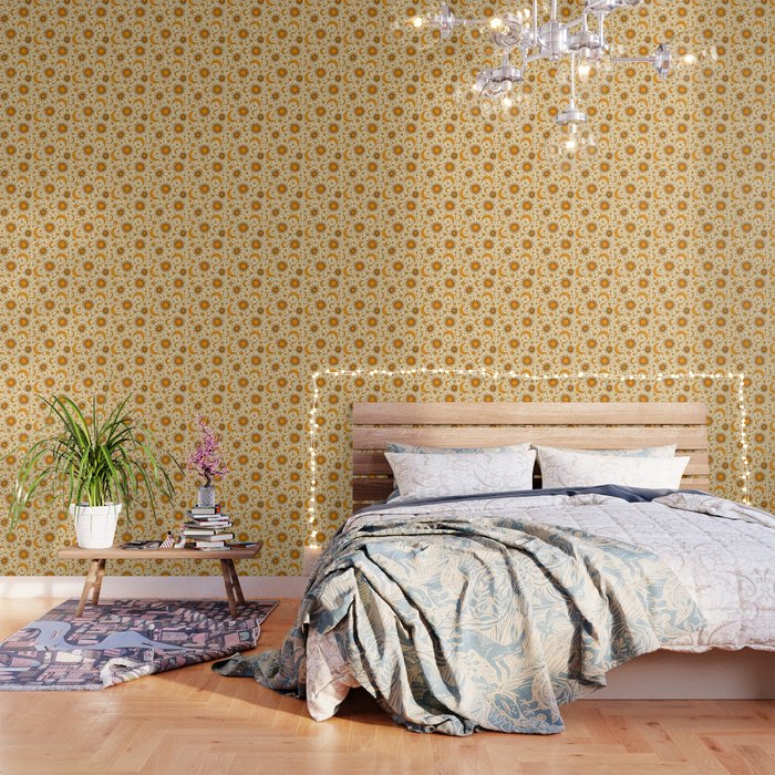 Vintage Sun and Star Print Wallpaper by Doodle by Meg | Society6