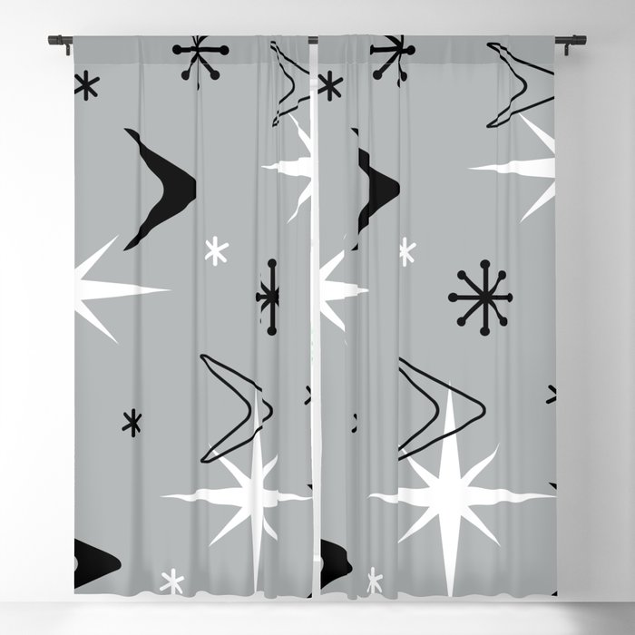 Vintage 1950s Boomerangs and Stars Gray Blackout Curtain