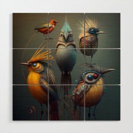 Surreal Long Legged Birds Wood Wall Art