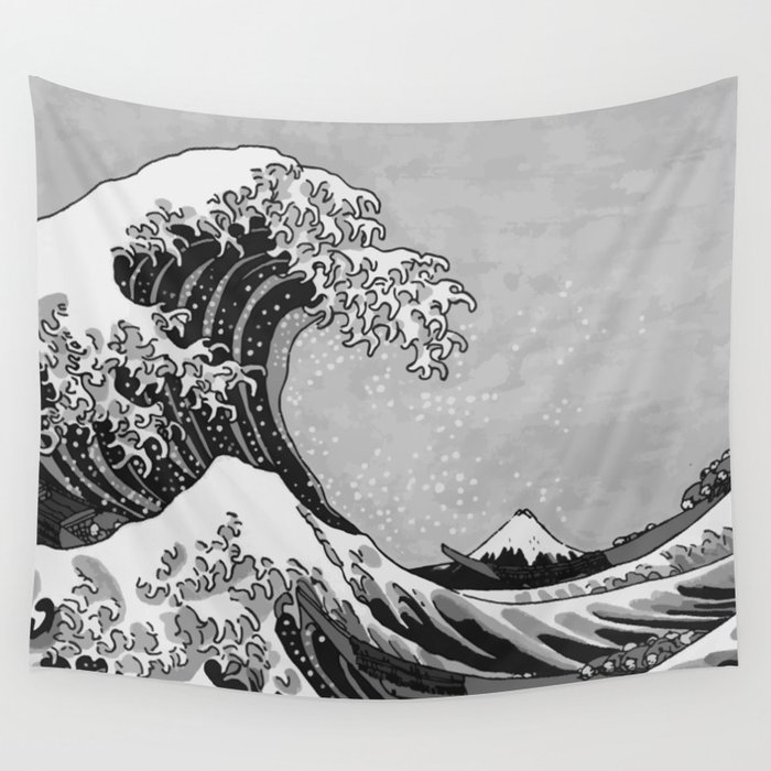 The Great Wave of Kanagawa Black and White Wall Tapestry