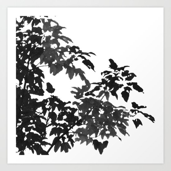 Leaves Silhouette - Black & White Art Print