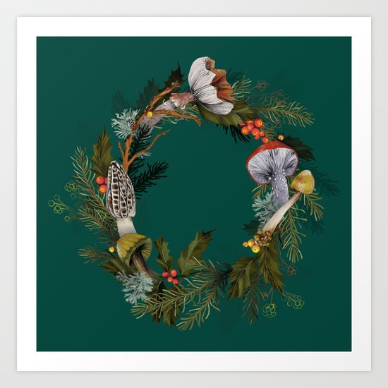 Mushroom Forest Wreath Art Print