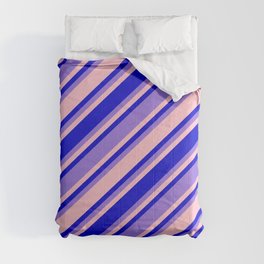 [ Thumbnail: Pink, Blue, and Purple Colored Pattern of Stripes Comforter ]