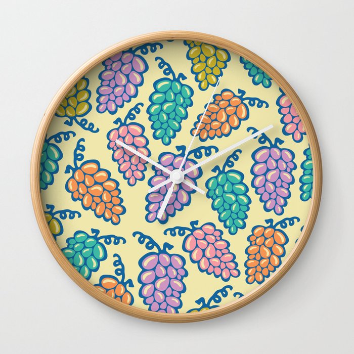 JUICY GRAPES FRESH RIPE FRUIT in BRIGHT SUMMER COLORS ON CREAM Wall Clock