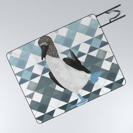 Adorable blue-footed booby bird on an ombre pattern background - animal graphic design Picnic Blanket