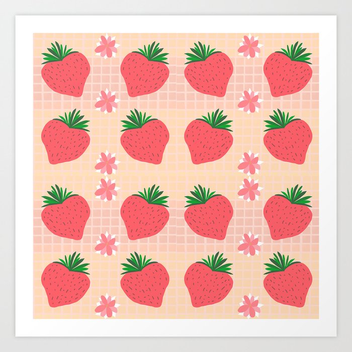 Strawberry on Orange Tile Art Print