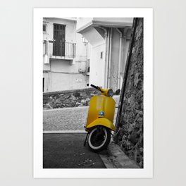 Yellow Vespa in Old Town Cannes Black and White Photography Art Print