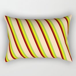 [ Thumbnail: Vibrant Maroon, Tan, Green, Yellow & Brown Colored Lined/Striped Pattern Rectangular Pillow ]