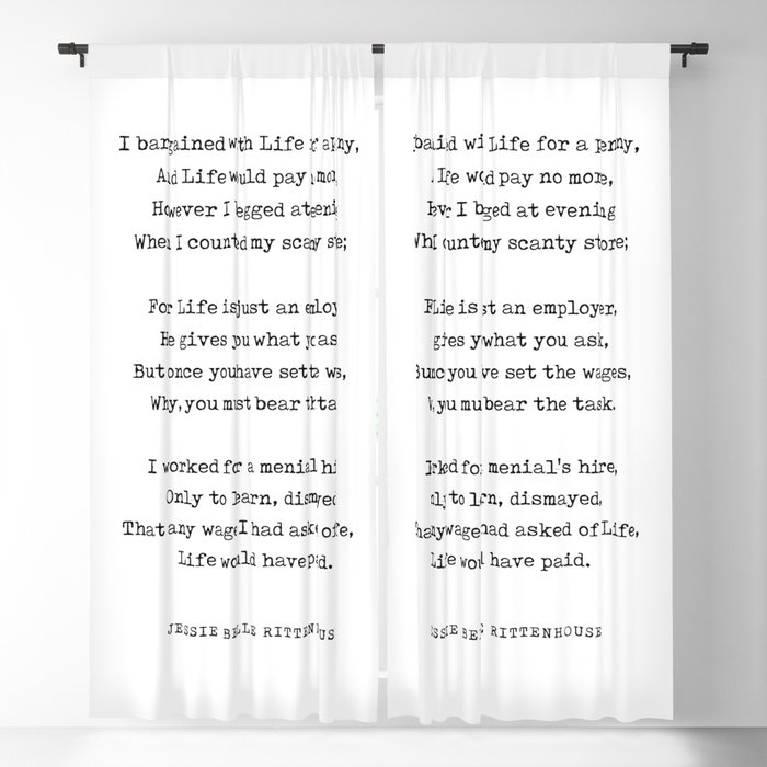 I bargained with life for a penny - Jessie Belle Rittenhouse Poem - Literature - Typewriter Print 1 Blackout Curtain