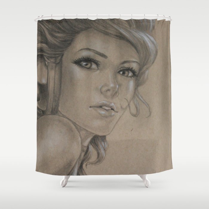 Girl with headphones Shower Curtain