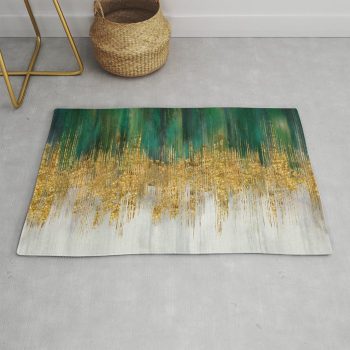 Green and gold motion abstract Rug