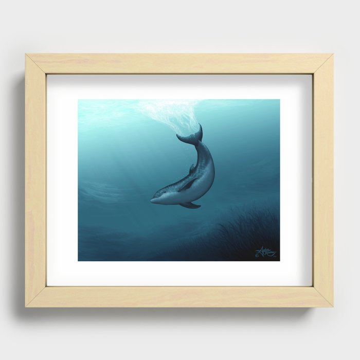 "Siren of the Blue Lagoon" by Amber Marine ~ Dolphin Art, Digital Painting, (Copyright 2015) Recessed Framed Print