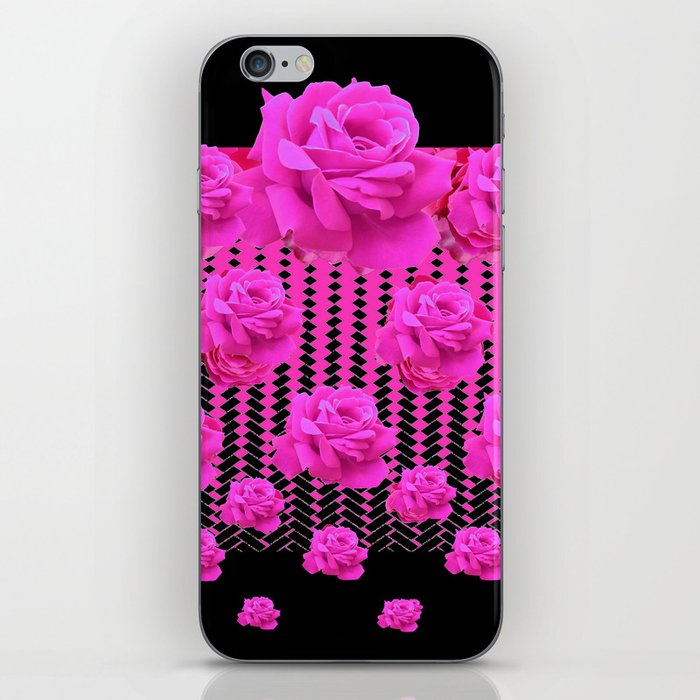 MODERN BLACK ART CERISE PINK ROSE GARDEN iPhone Skin
