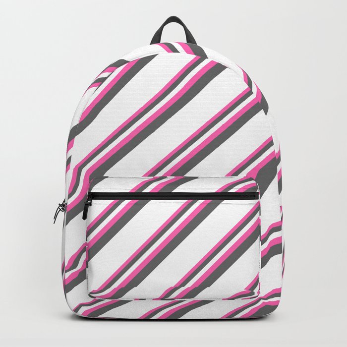 Hot Pink, Dim Grey & White Colored Pattern of Stripes Backpack