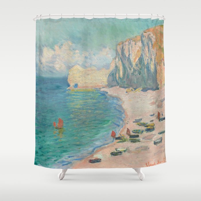 Étretat, The Beach and the Falaise d'Amont by Claude Monet Shower Curtain