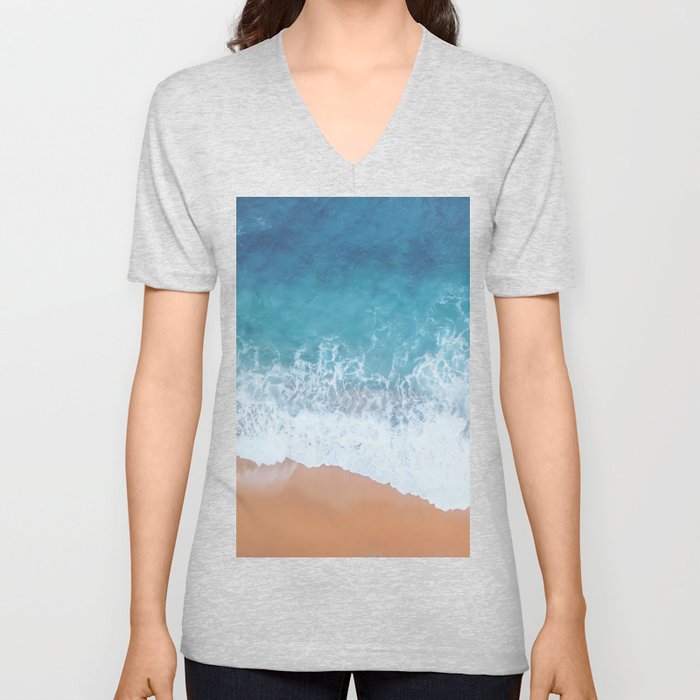 Turquoise Ocean Waves V Neck T Shirt