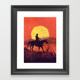 Red dead cowboy sunset  Framed Art Print