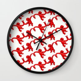 Monkey Toy Pattern - Red Wall Clock