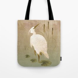 White Heron in Bulrushes Tote Bag