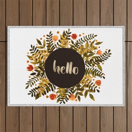 Hello flowers and branches - ochre and sap green Outdoor Rug