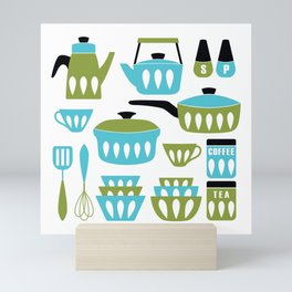 My Midcentury Modern Kitchen In Aqua And Avocado Mini Art Print