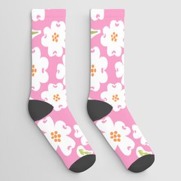 Mid-Century Modern Dogwood Flowers Bloom Pink Socks