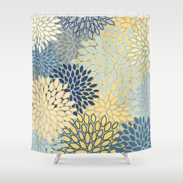 Blue yellow gray sales shower curtain