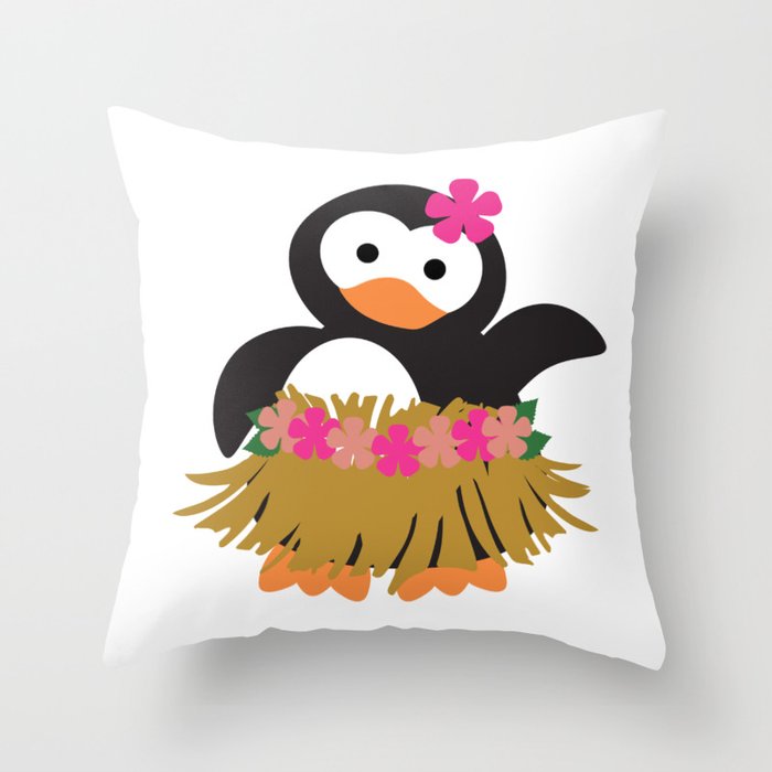 Cute hawaian penguin Throw Pillow