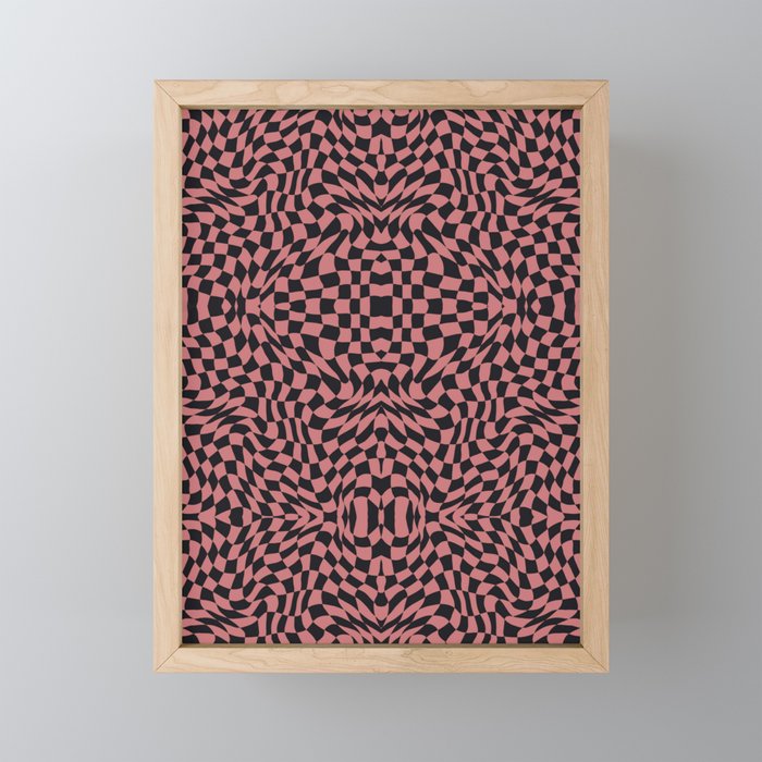 Burnt pink checker symmetrical pattern Framed Mini Art Print