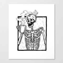 Skeleton Drinking a Cup of Coffee Canvas Print