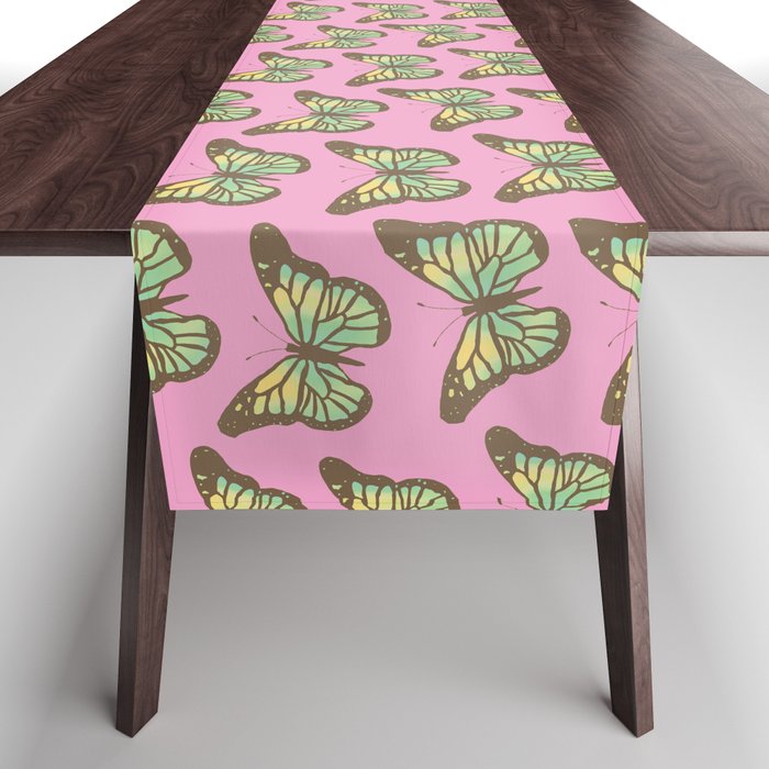 Colorful Butterflies Pattern on Pink Background Table Runner