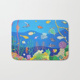 SEA FANTASY Bath Mat | Painting, Corals, Caribean, Roatan, Fishes, Starfish, Seaworld, Scubadiving, Turksandcaikos, Tropicalfishes 