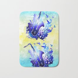 Saxophone music instruments design  Bath Mat | Color, Musical, Blue, Birds, Music, Painting, Digital, Notes, Abstract, Saxophone 