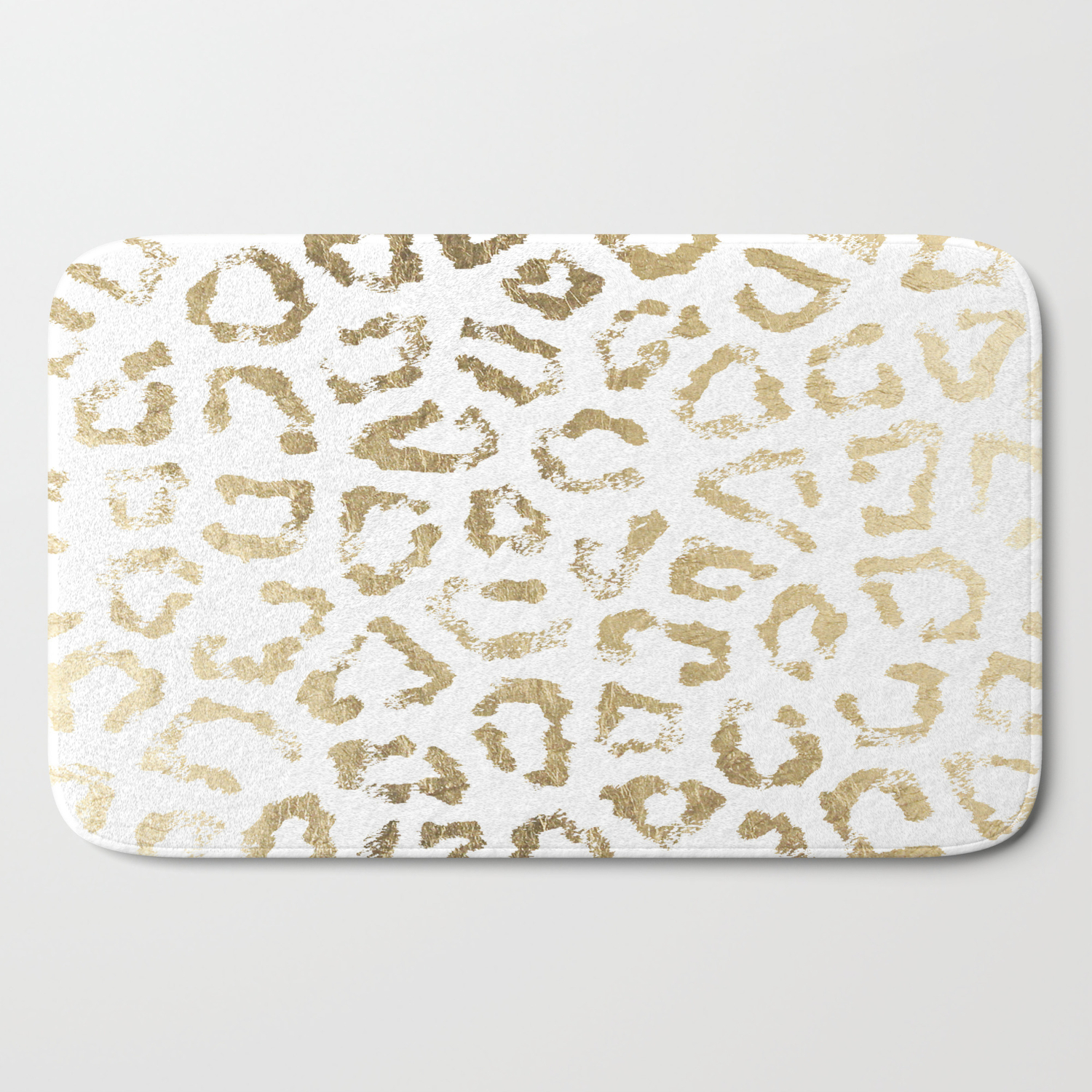 Modern White Chic Faux Gold Foil Leopard Print Bath Mat By Pink Water Society6