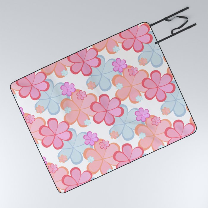 pink flower power pattern Picnic Blanket