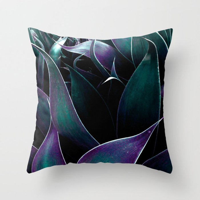 Deep Purple Teal Abstract Leaves Throw Pillow
