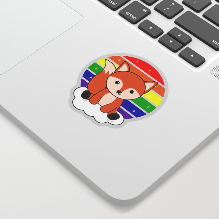 Fox Rainbow Glitter Kawaii Orange Sticker