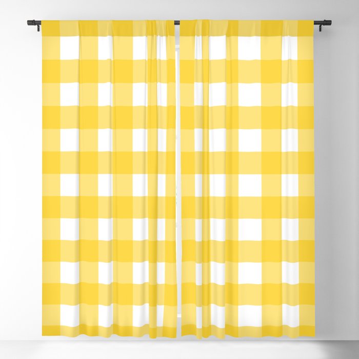 White & Yellow Gingham Pattern Blackout Curtain