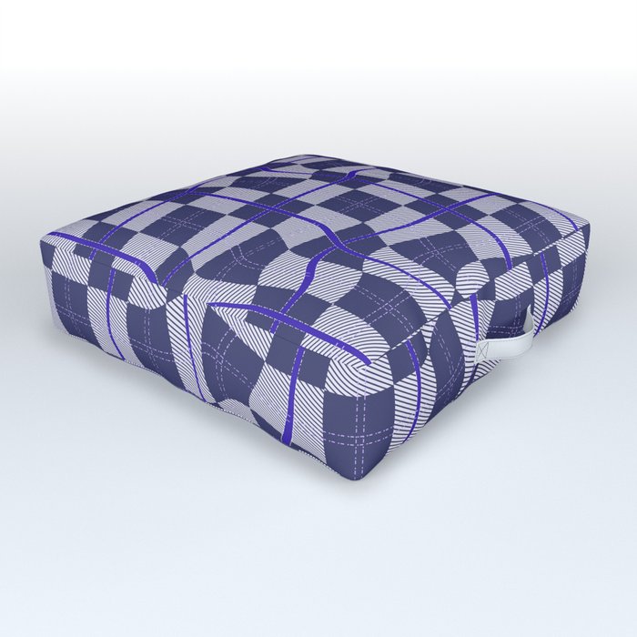 Warped Checkerboard Grid Illustration Navy Blue Lilac Purple Outdoor Floor Cushion