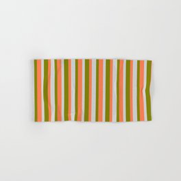 [ Thumbnail: Green, Light Gray, and Coral Colored Lines Pattern Hand & Bath Towel ]