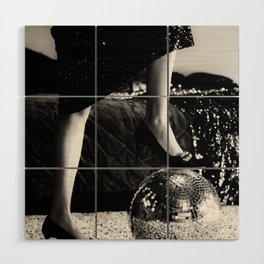Party like it's 1999; disco ball portrait black and white photograph / photography Wood Wall Art