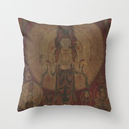 Eleven-Headed, Thousand-Armed Bodhisattva of Compassion 16th Century Classical Tibetan Buddhist Art Throw Pillow