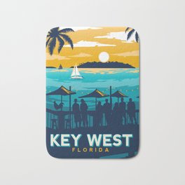 key west Bath Mat | Keywest, Retro, Floridakeys, Florida, Graphicdesign, Vintage, Sunset, Travelposter, Sunsetpier 