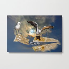 Follow Me Metal Print | Nature, Typography, Spreadwings, Seagulls, Photo, Ocean, Suncloud, Rocks 