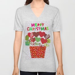 Christmas design Cake pops set with bow gray background with snowflakes. Unisex V-Neck